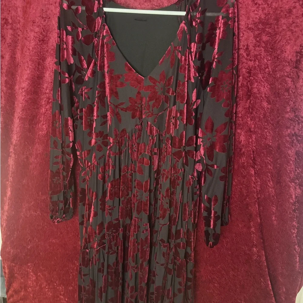 Elegant Red Floral Velvet Dress - Picture 1 of 3